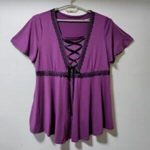 Victorian Gothic Whimsygoth Empirewaist Peplum Top Hi Low Plum Womens Plus 4XL